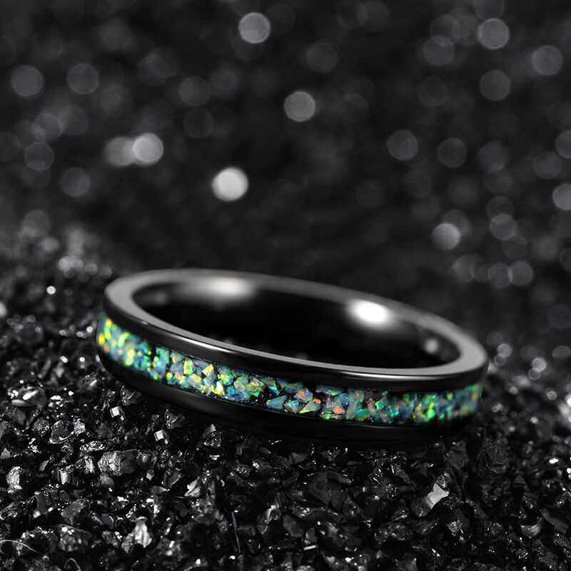 black unisex titanium wedding band with opal inlay black unisex titanium wedding band with opal inlay