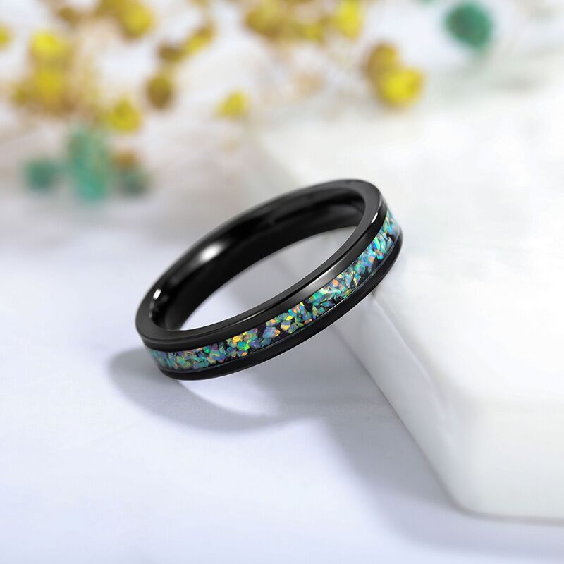 black titanium crushed opal pipe cut flat ring black titanium crushed opal pipe cut flat ring