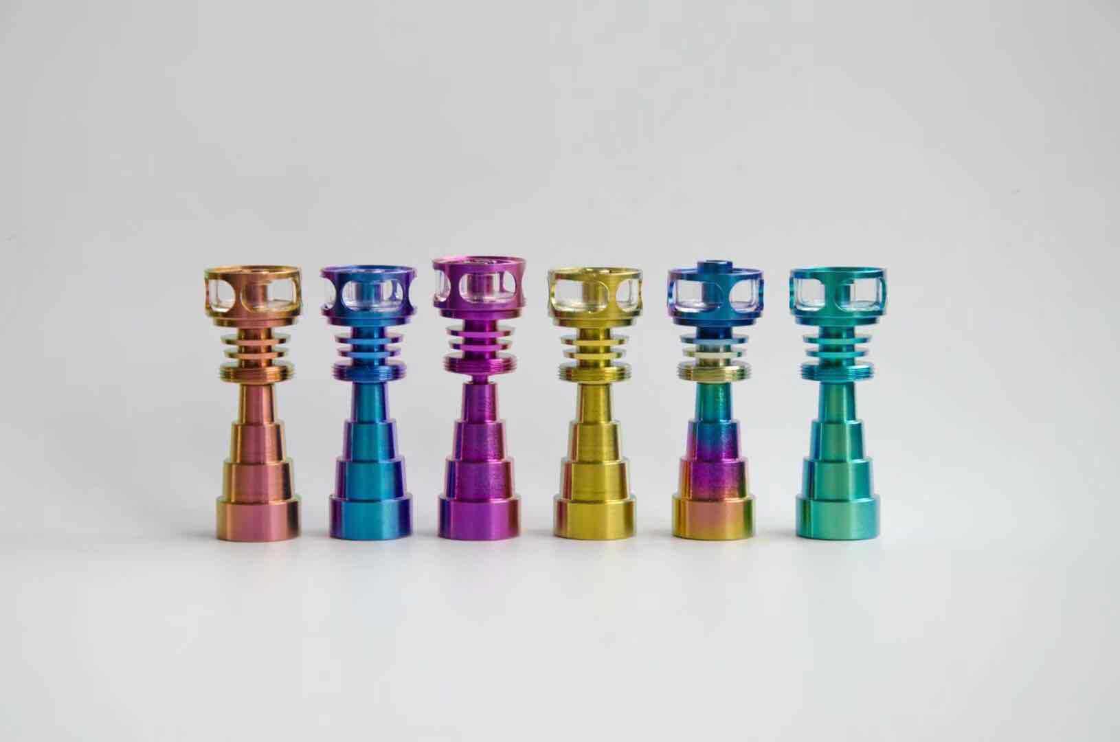 dual titanium nail with dab plate 14mm and 18, 19mm male anodizing colors dual titanium nail with dab plate 14mm and 18, 19mm male anodizing colors